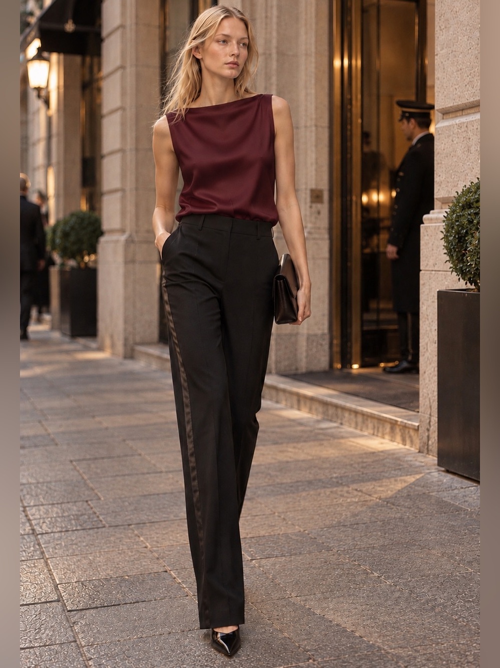 J. CREW, STRAIGHT LEG TUXEDO TROUSERS, BLACK, WOOL MIX, SIZE 6
